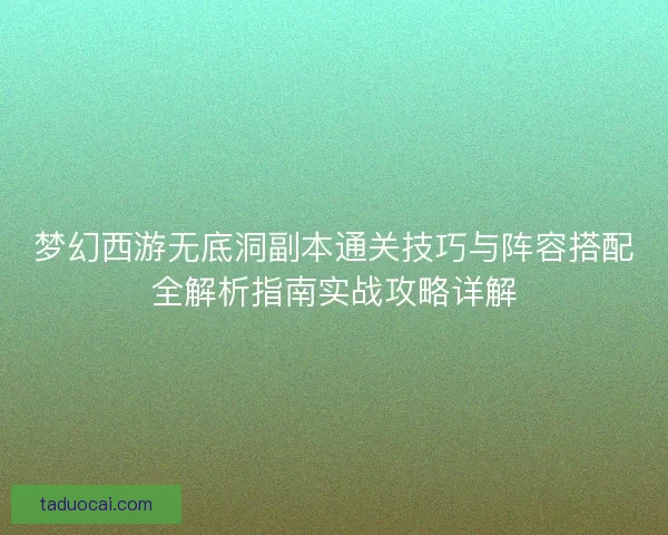 梦幻西游无底洞副本通关技巧与阵容搭配全解析指南实战攻略详解